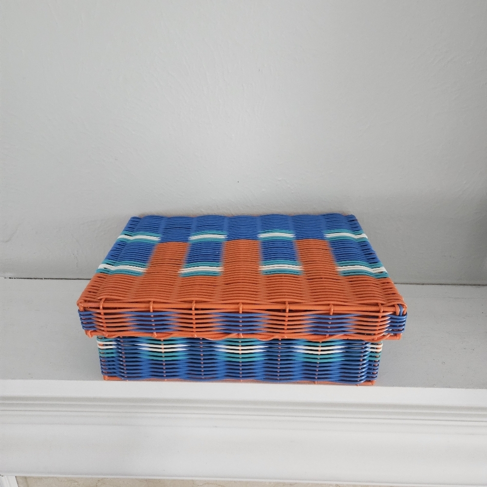 Vintage Woven Storage Box With Lid